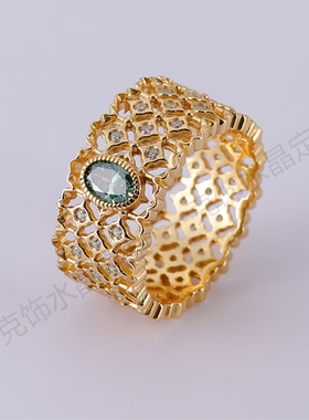 S925银镀莫桑钻宫廷镂空蕾丝戒指