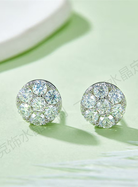 S925银镀白金莫桑钻圆包项链耳钉