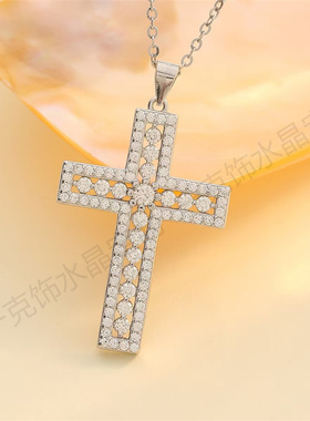 S925纯银莫桑石十字架项链女吊坠
