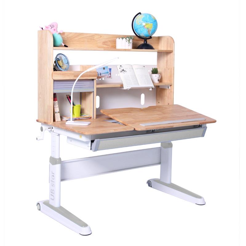 Children's solid wood lifting study table and chair with adjustable hand-crank lifting function study table
