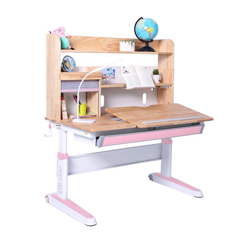 Children's solid wood lifting study table and chair with adjustable hand-crank lifting function study table
