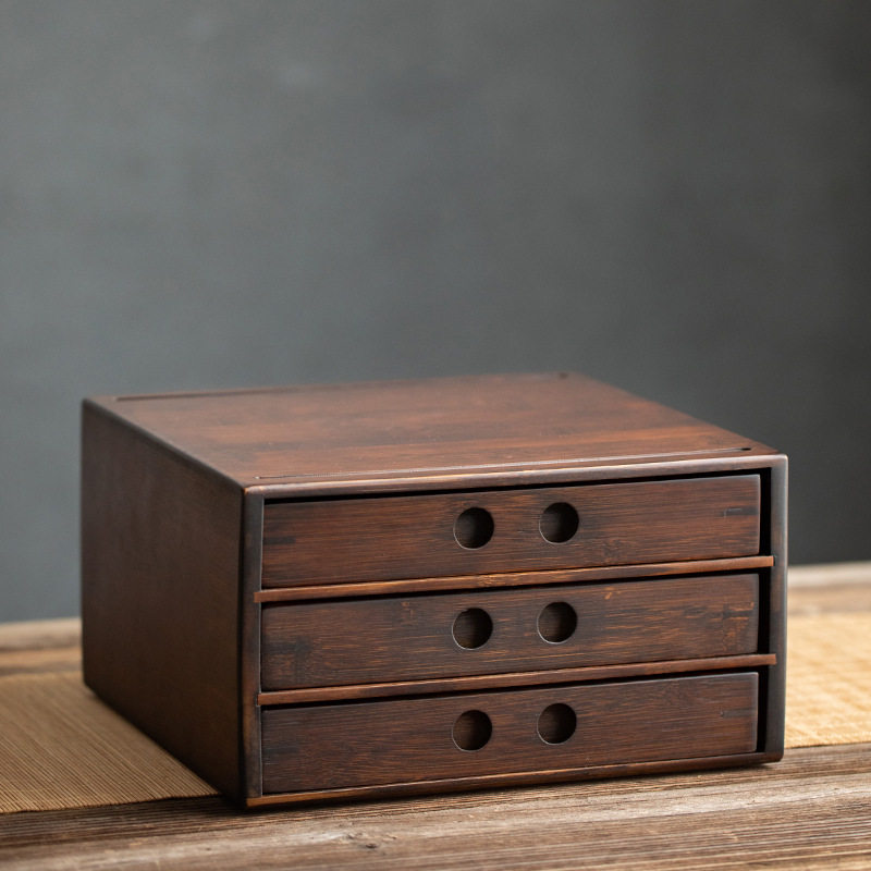 Walnut color bamboo Pu'er tea box storage box white tea tea cake box multi-layer tea storage box drawer tea set accessories