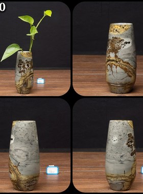 内有多款草花石国画石天然山水画奇石小天珠花瓶可装水不穿底笔筒