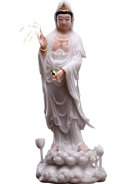 石雕汉白玉西方三圣神像摆件家用供奉阿弥陀佛像白衣观音菩萨佛像