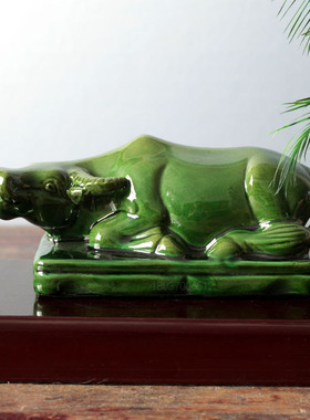 唐三彩卧牛陶瓷牛摆件十二生肖牛家居客厅摆设黄牛水牛工艺品摆件