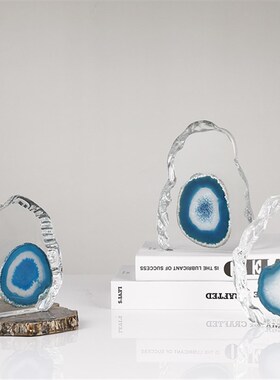 轻奢风天然水晶石镶嵌玛瑙摆件房间博古架玄关餐桌布置样板房饰品