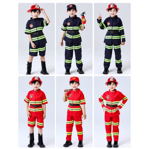 新款儿童消防员服装小孩职业体验角色扮演幼儿园消防服套装演出服 - 图0