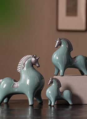 大号陶瓷马唐马摆件一对招财客厅玄关办公桌面装饰生肖马年吉祥物