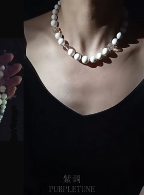 紫调 白贝天然白水晶圆珠925银白色项链平安顺遂 呼吸感 纯净美学