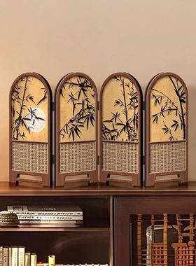 小屏风摆件中古风竹子新款桌面屏风画折叠折屏艺术摆件高级装饰画