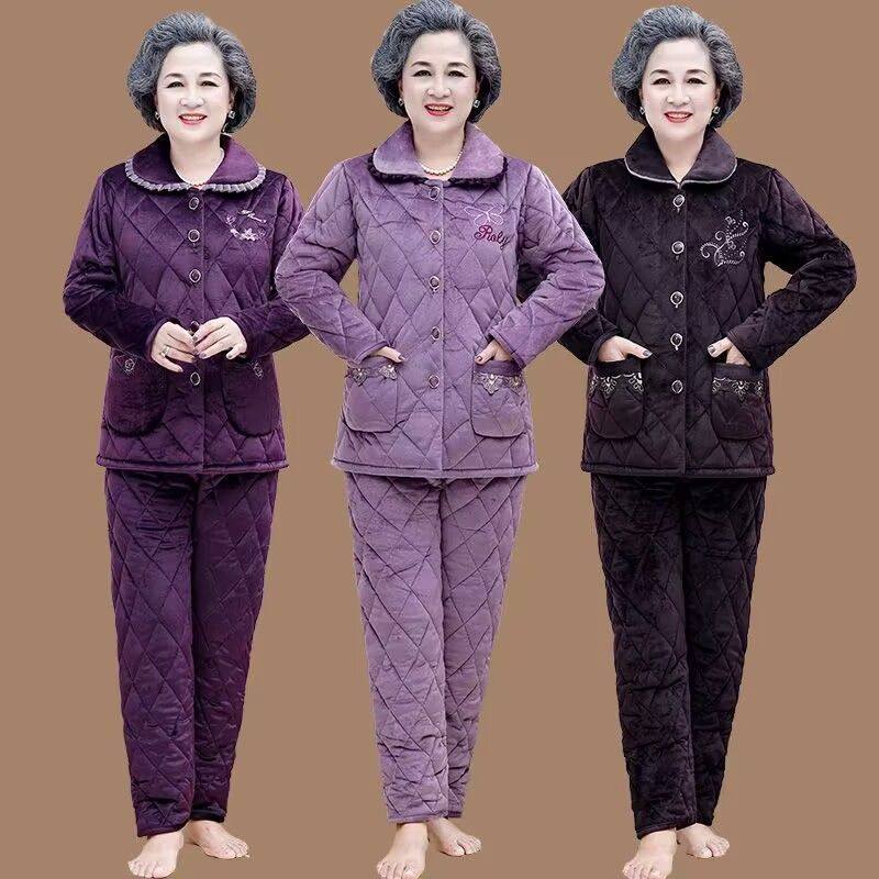 冬季睡衣女三层加厚加绒中老年人保暖家居服套装珊瑚绒夹棉袄妈妈,淘宝优惠券,粉丝福利购,淘宝优惠卷