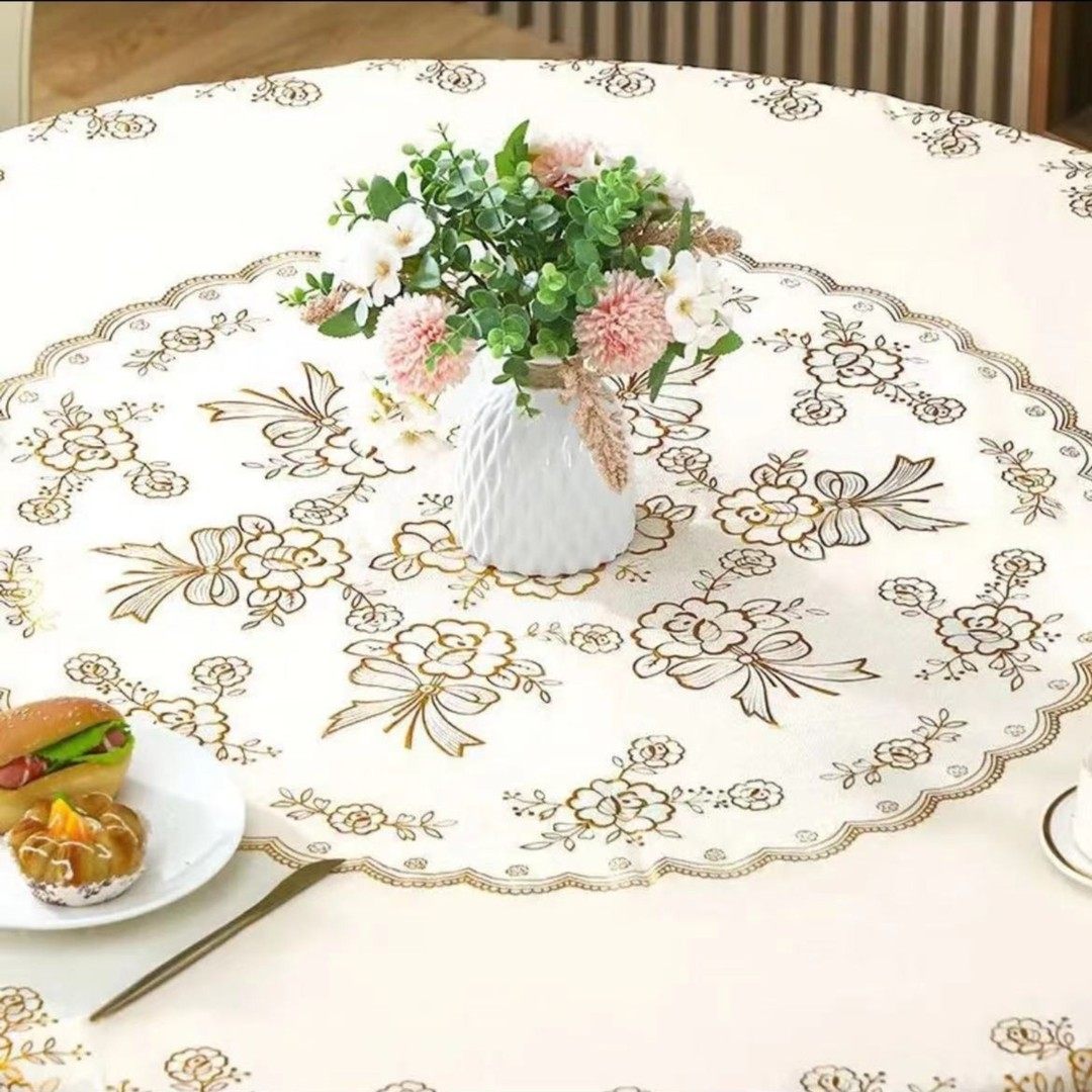 烫金免洗pvc酒店圆形桌布防水防烫防滑简约花边压花圆桌布桌台布,淘宝优惠券,粉丝福利购,淘宝优惠卷
