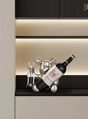 小熊酒架意式电镀摆件玄关客厅电视柜酒柜开瓶器红酒架装饰品