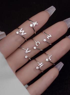 金美澳925银合成锆石戒指字母情侣饰品小众活口银食指戒女