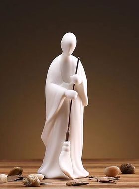 禅意扫地僧陶瓷摆件创意和尚家居饰品中式客厅玄关书房软装工艺品