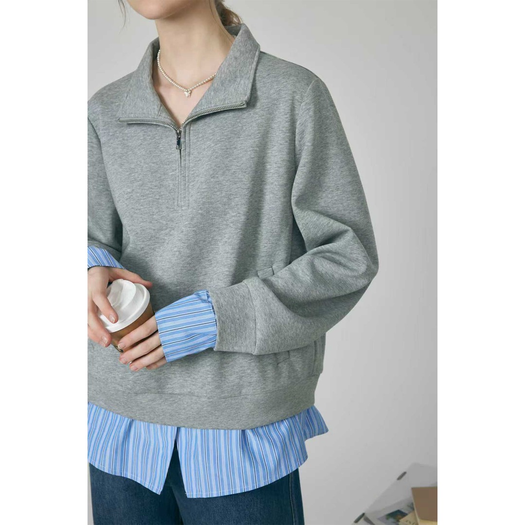 裂渡宣宣【夜曲】微胖大码女秋时尚百搭显瘦复古半拉卫衣ZY507F94 - 图0