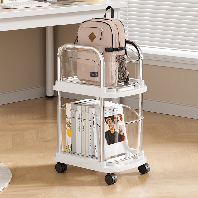 亚克力书包置物架可移动小推车桌下书本收纳架家用多层书桌滑轮柜-图0