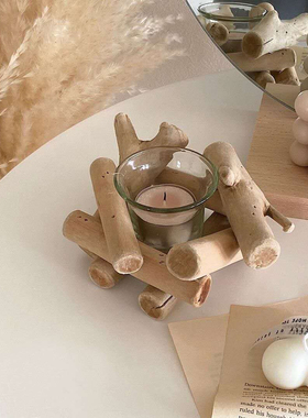 疗愈摆件治愈情绪小工位艺术高级玄关桌子装饰品奶油风日系侘寂木