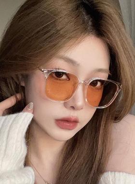 韩版透明黄色超轻太阳镜女高级感ins网红圆脸显瘦个性复古墨镜潮