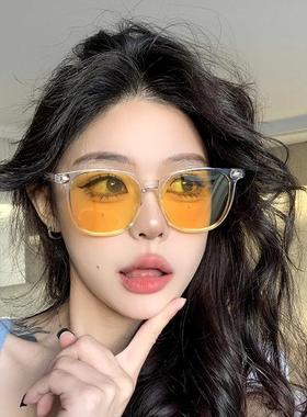 韩系时尚复古黄色偏光太阳镜超轻夜视镜女气质个性防紫外线墨镜潮