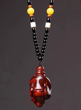 小叶紫檀木木雕精工雕刻财神爷挂件手把件创意木质文玩小礼品摆件