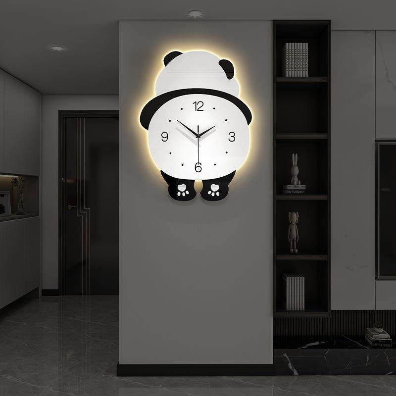 网红创意熊猫时钟表挂墙家用餐厅挂钟客厅高级感现代简约装饰钟表 - 图0