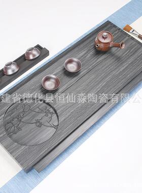 整块乌金石茶盘石头茶台手工雕刻石制浮雕茶几茶海石头茶盘
