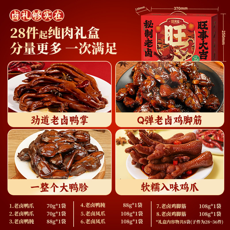 旺家福年货零食礼盒批发大礼包走亲戚年会送员工生日礼物熟食卤味,淘宝优惠券,粉丝福利购,淘宝优惠卷