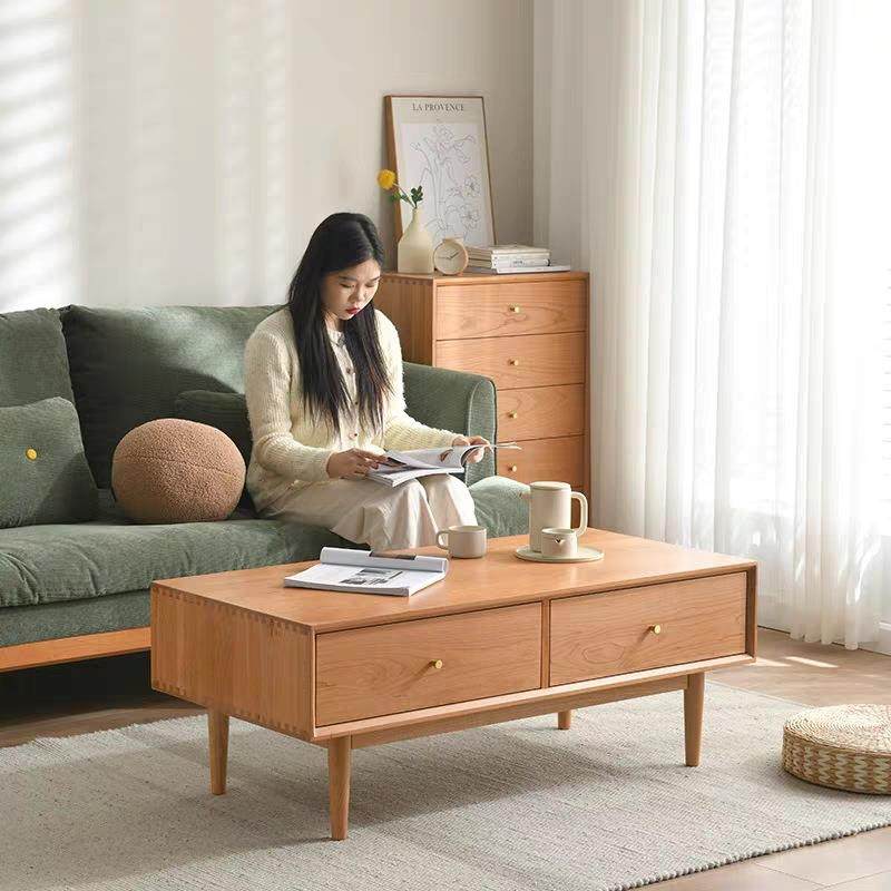 实木茶几北欧客厅两抽屉茶桌现代简约原木长方形储物小桌日式家具,淘宝优惠券,粉丝福利购,淘宝优惠卷