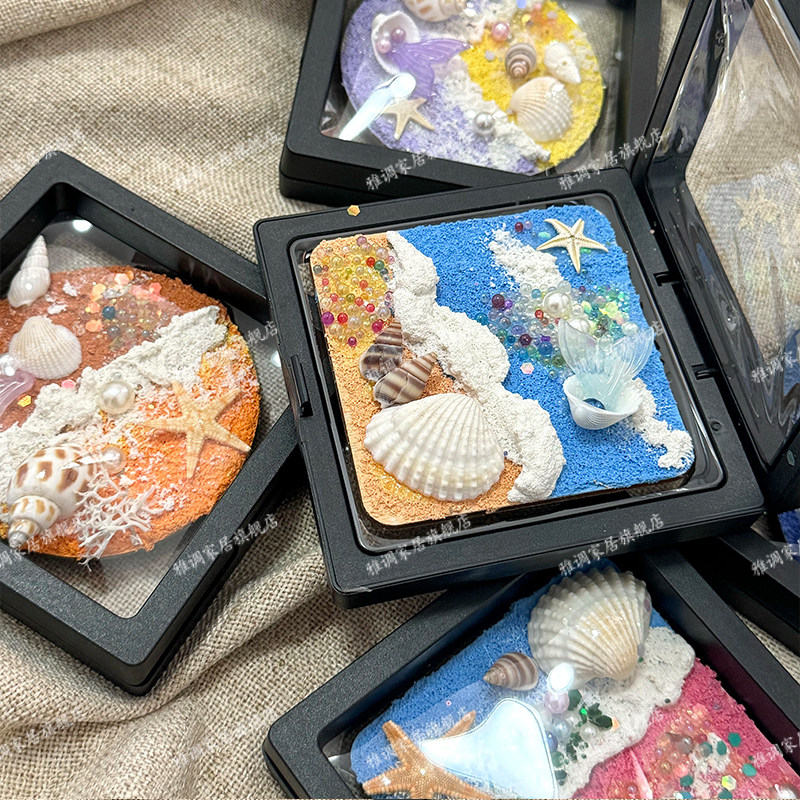 夏日沙滩海浪冰箱贴纯手工肌理画天然贝壳创意文创礼物磁吸冰箱贴,淘宝优惠券,粉丝福利购,淘宝优惠卷