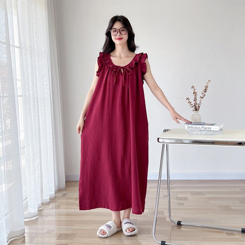 简约无袖大码睡裙女胖mm200斤纯棉纱布夏薄款背心宽松睡衣家居服,淘宝优惠券,粉丝福利购,淘宝优惠卷