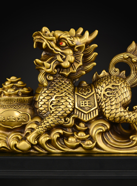 铜聚宝盆麒麟摆件一对纯铜麒麟卧室客厅大号