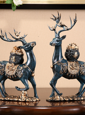 创意欧式招财鹿摆件美式家居摆设客厅玄关电视柜软装饰品开业礼品