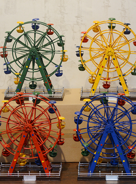 复古铁皮做旧铁艺摩天轮模型拍照道具服装店陈列家居装饰礼物摆件