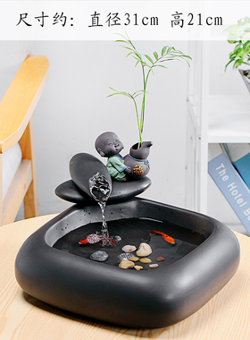 陶瓷流水摆件循环招财鱼缸加湿器客厅办公室桌面水景喷泉装饰礼品