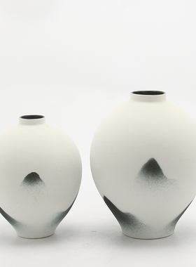 新中式山水墨纹陶瓷花瓶摆件样板房客厅博古架禅意简约花器装饰品