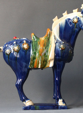唐三彩红陶瓷马摆设 马到成功家居客厅装饰动物造型桌面摆件