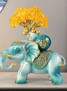 创意大象摆件一对轻奢中式客厅电视柜玄关葫芦家居装饰品乔迁礼品