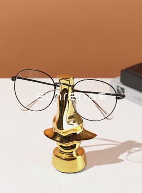 简约金色眼镜架摆件办公室书房卧室床头柜样板房艺术品软装饰品