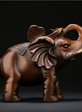 纯铜大象摆件一对吸水象黄铜象紫铜色大象工艺品店铺开业乔迁礼品