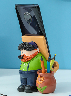 创意大艺术家梵高手机支架小摆件书房办公室桌面装饰笔筒生日礼物