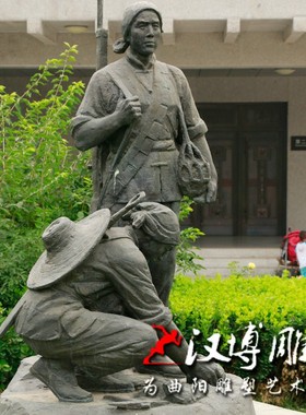 玻璃钢仿铜人物雕塑传统孝道尊老爱幼小孩推老奶奶雕塑城市景观