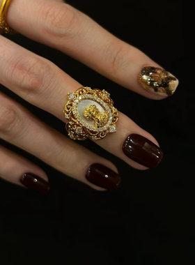 宫廷风戒指中古vintage金色贝母