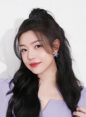 紫色花朵不对称度假耳钉女