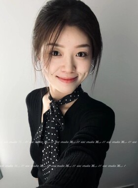 韩系复古黑色波点丝巾配饰女