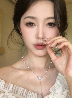 闪锆满天星蝴蝶珍珠项链颈链女