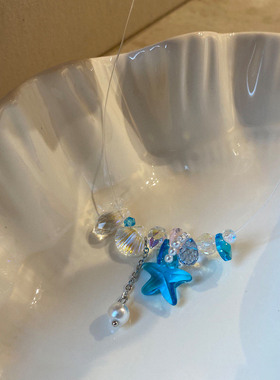 海边度假风甜美蓝色海星鱼线项链