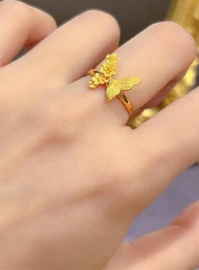 双生花戎蝴蝶戒指女高级感金色