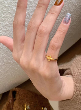 中古拉丝精致鸢尾花戒指女