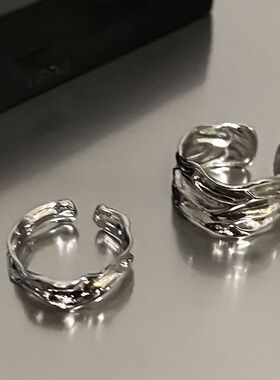 小众设计褶皱银色素圈戒指